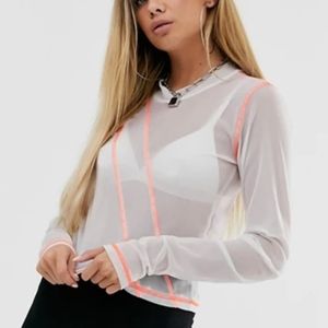 ASOS DESIGN top in mesh with long sleeve and contr